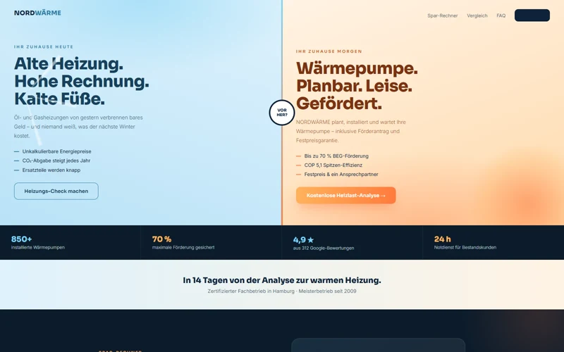 NORDWÄRME: Website Designstudie für Heizung & Sanitär